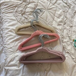Set of Velvet Hangers in Pink, Beige, and Mauve